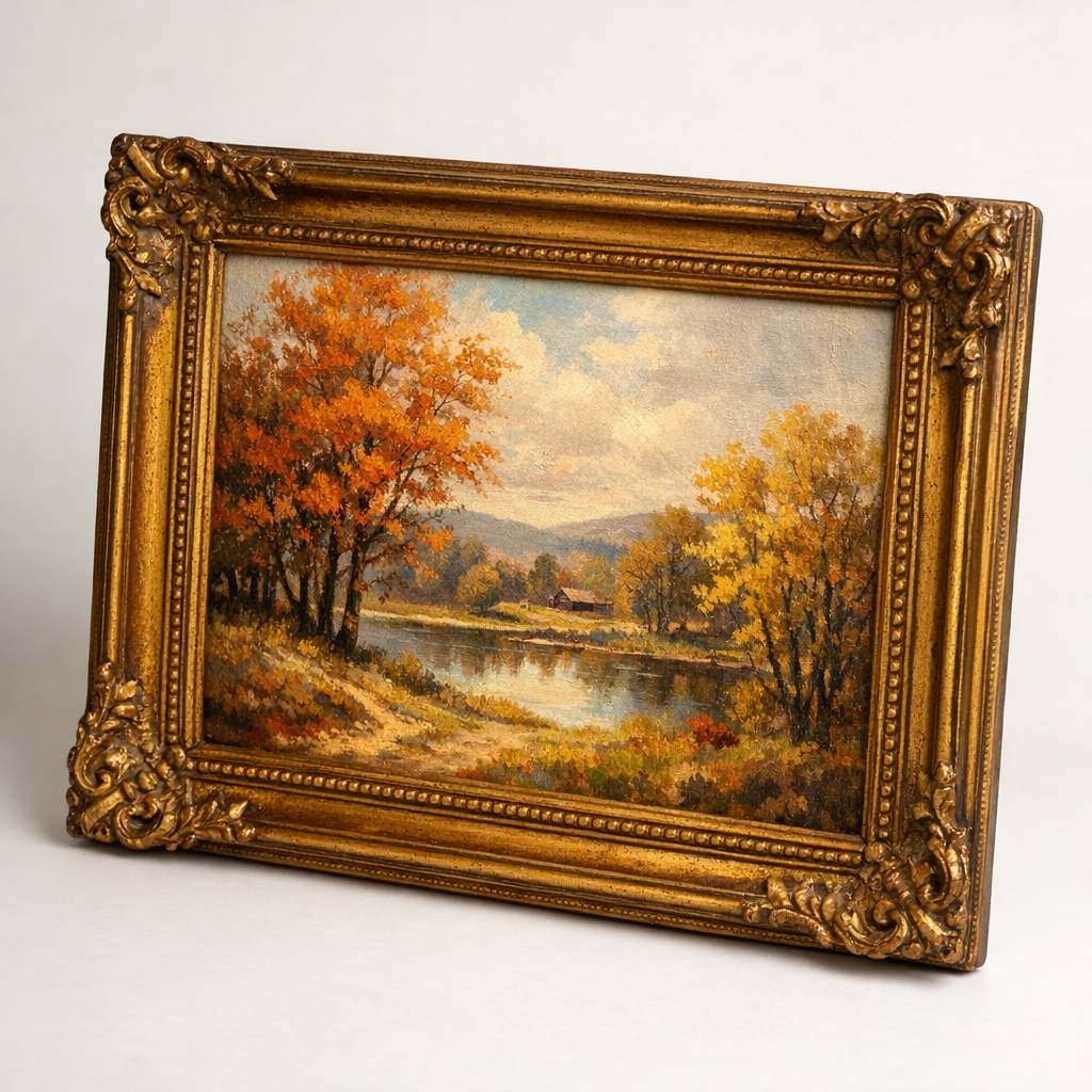 Vintage autumn landscape oil painting